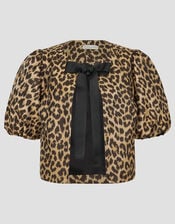 Anne Leopard Print Bow Jacket, Brown (BROWN), large