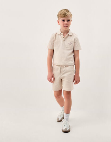 Palm Jersey Polo Shirt & Shorts Set, Natural (STONE), large