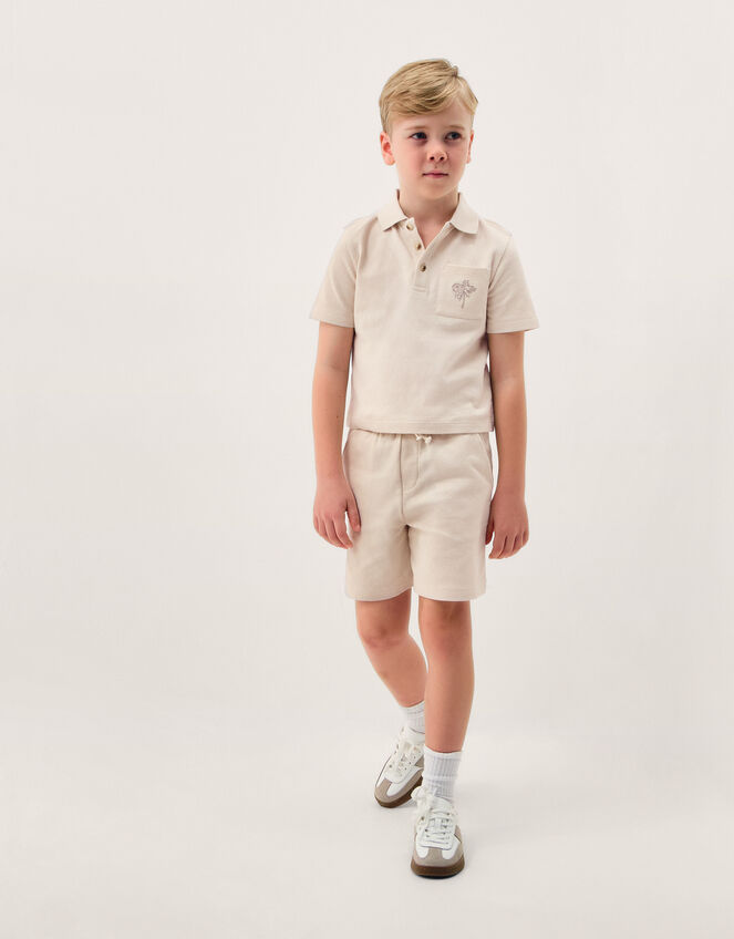Palm Jersey Polo Shirt & Shorts Set, Natural (STONE), large