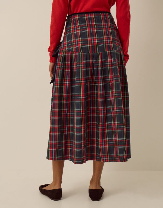 Dottie Velvet Bow Tartan Midi Skirt, Red (RED), large