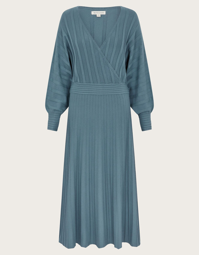 Wynn Knit Wrap Midi Dress, Blue (BLUE), large