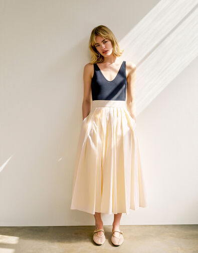 Tully Taffeta Skirt, Cream (CREAM), large