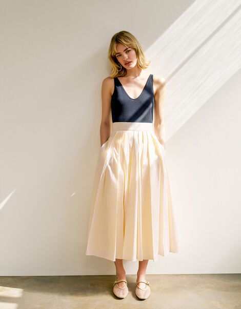 Tully Taffeta Skirt, Cream (CREAM), large