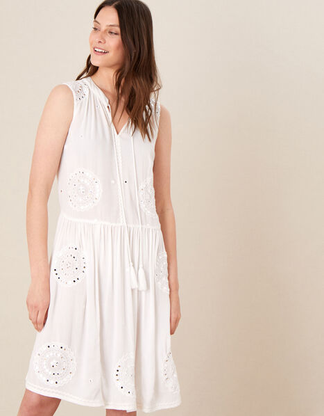 Mirrorwork Dress in LENZING™ ECOVERO™ White, White (WHITE), large