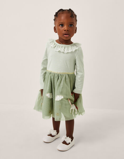 Baby Stripe Unicorn Tulle Dress, Ivory (IVORY), large