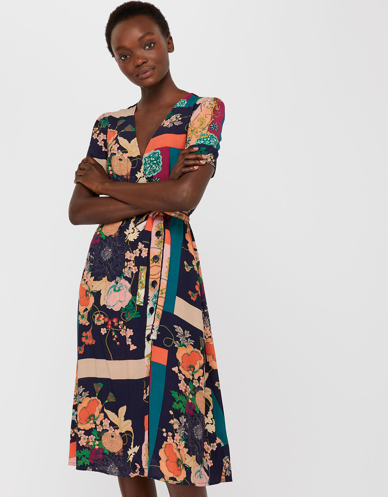 Maddy Floral Button Midi Dress Blue Day Dresses Monsoon Global