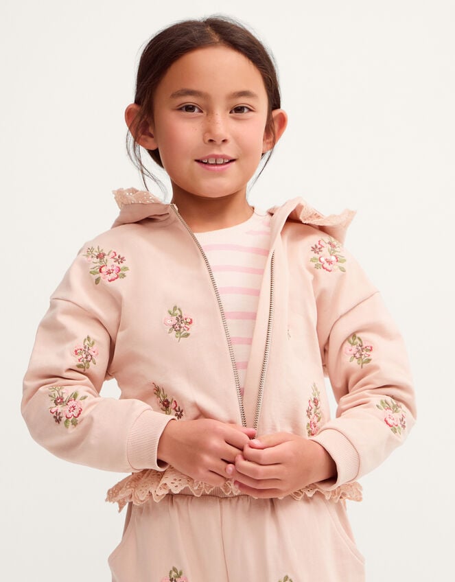 Floral Embroidered Broderie Hoodie, Pink (PINK), large