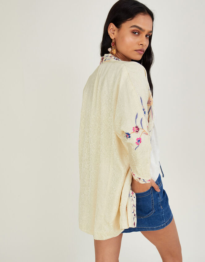 Embroidered Satin Jacquard Kimono , Ivory (IVORY), large