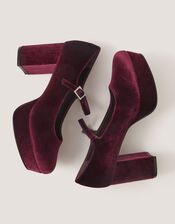 Polly Velvet Mary Jane Platform Heels, Red (BERRY), large