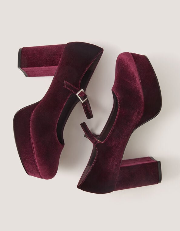 Polly Velvet Mary Jane Platform Heels, Red (BERRY), large