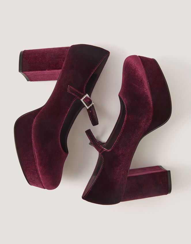 Polly Velvet Mary Jane Platform Heels, Red (BERRY), large