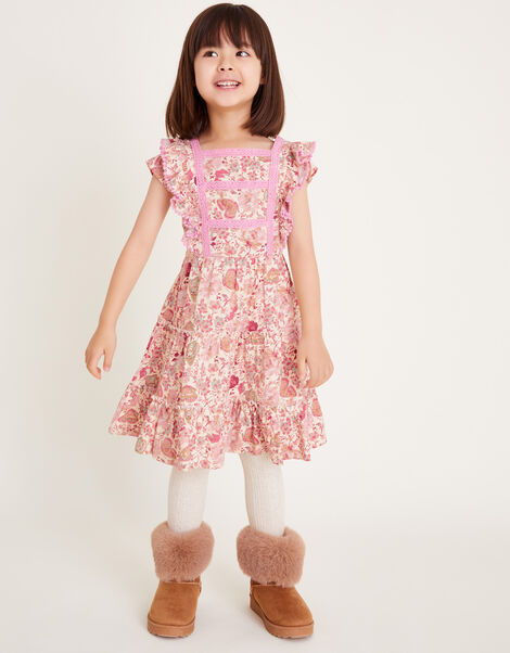 Floral Butterfly Short Sleeve Jersey Dress, Pink (PINK), large