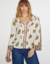 Louisa V-Neck Floral Print Blouse, Ivory (IVORY), large