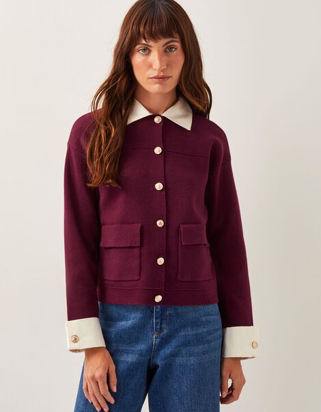 Nyla Knit Shirt Cardigan, Red (BURGUNDY), large