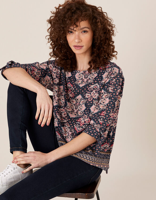 Rowan Heritage Print Top, Blue (NAVY), large