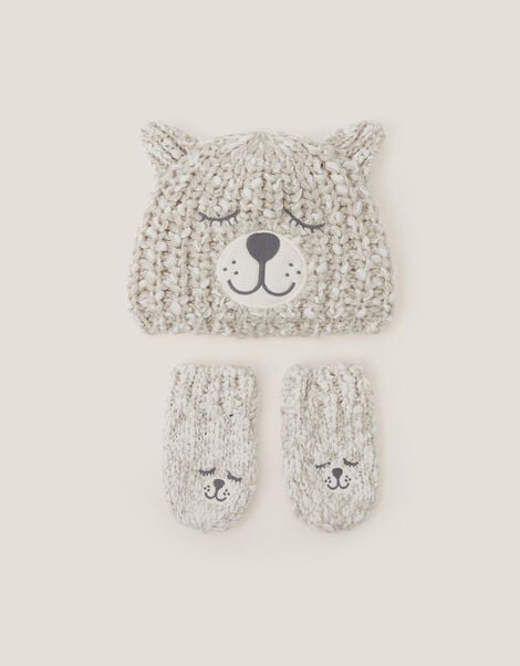 Baby Bear Hat & Mitten Set, Grey (GREY), large