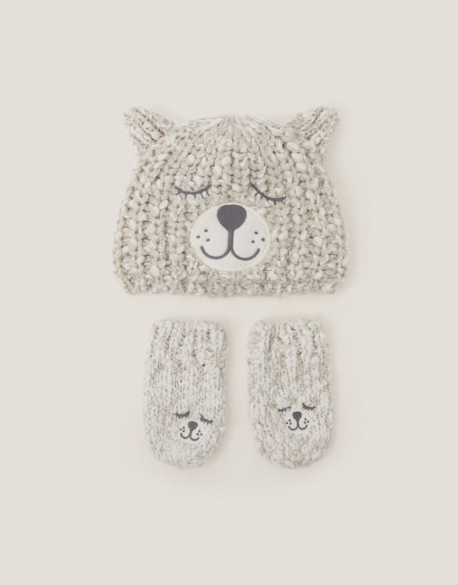 Baby Bear Hat & Mitten Set, Grey (GREY), large
