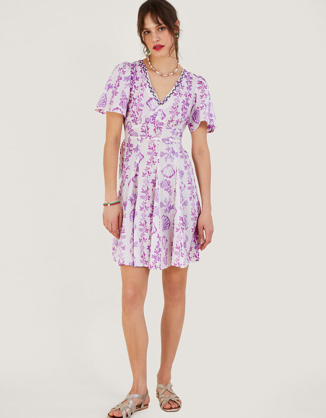 Embellished Shell Print Short Dress, Pink (PINK), large