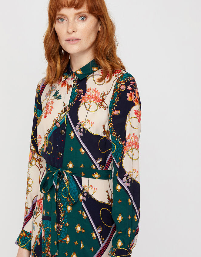 Pearly Queen Printed Shirt Dress, Teal (TEAL), large