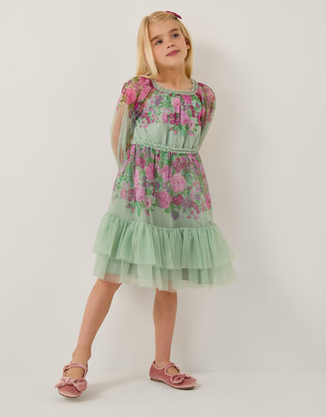 Nadia Long Sleeve Floral Tulle Party Dress, Green (SAGE), large