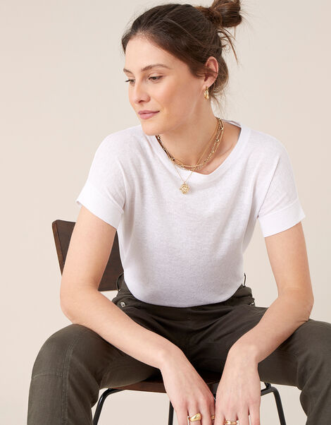 Knit T-Shirt in Linen Blend Ivory, Ivory (IVORY), large