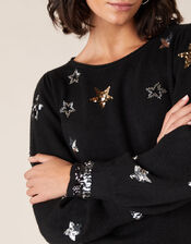 Sequin Star Knit Jumper, Black (BLACK), large