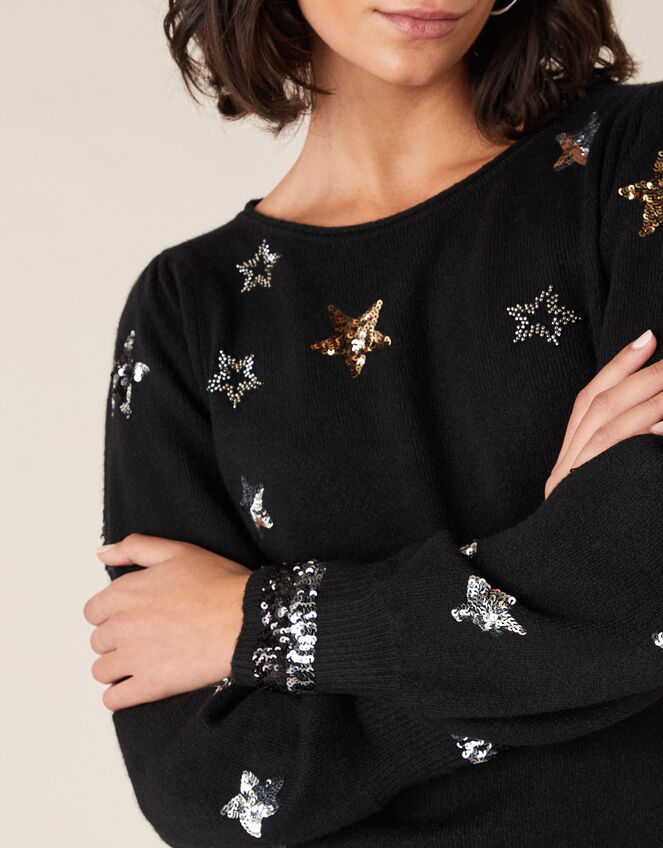 Sequin Star Knit Jumper, Black (BLACK), large