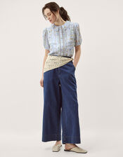 Naomi Puff Sleeve Floral Lace Blouse, Blue (BLUE), large