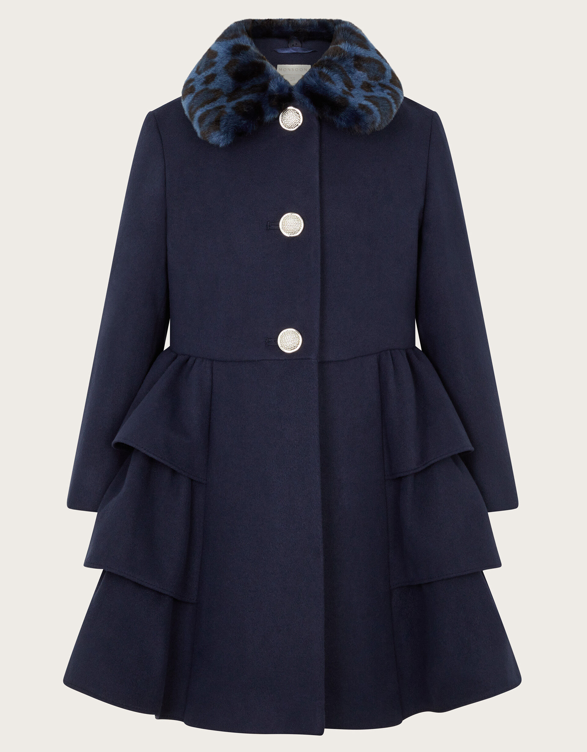 Faux Fur Collar Peplum Coat Blue