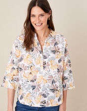 Palm Print Shirt in Linen Blend, Natural (STONE), large