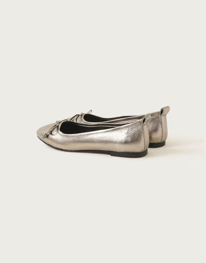 Metallic Leather Ballet Flats, Pewter (PEWTER), large