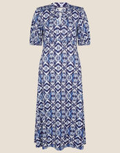 Ikat Printed Jersey Midi Dress, Blue (BLUE), large