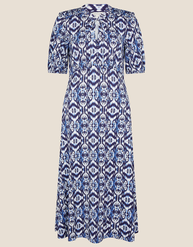 Ikat Printed Jersey Midi Dress, Blue (BLUE), large
