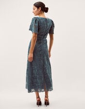 Regina Short Sleeve Lace Midi Dress, Blue (PETROL), large
