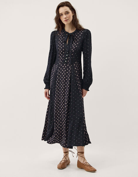 Reese Polka Dot Print Midi Dress, Blue (NAVY), large