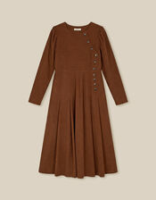 Silvia Button Stretch Corduroy Midi Dress, Tan (TAN), large