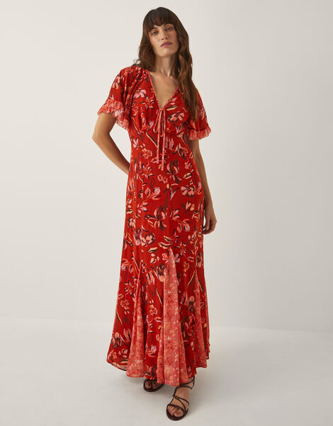 Tallie Floral Cape Maxi Dress, Orange (RUST), large