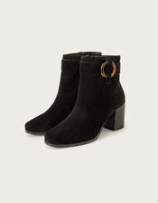 Block Heel Suede Buckle Boots, Black (BLACK), large