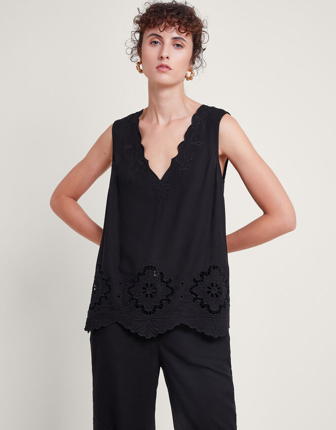 Cara Cutwork Top, Black (BLACK), large