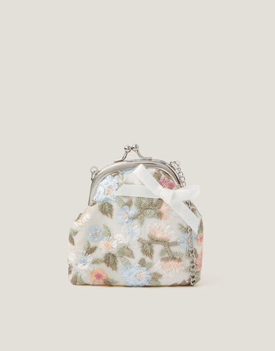 Floral Embroidered Clip Frame Bag, , large