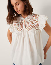 Zadie Broderie Frill Top, White (WHITE), large