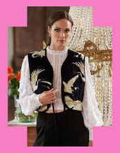 One Hundred Stars Stork Print Gilet, Black (BLACK), large
