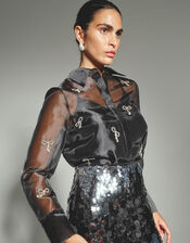 Betty Bow Organza Blouse, Black (BLACK), large