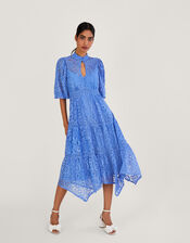 Rhea Lace Hanky Hem Shirt Dress, Blue (BLUE), large