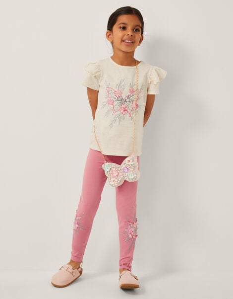 Butterfly Embellished Leggings, Pink (PINK), large
