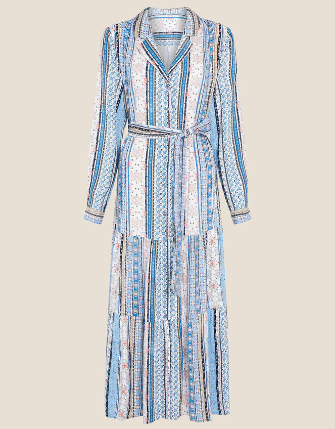 Patch Print Stripe Shirt Dress, Blue (BLUE), large