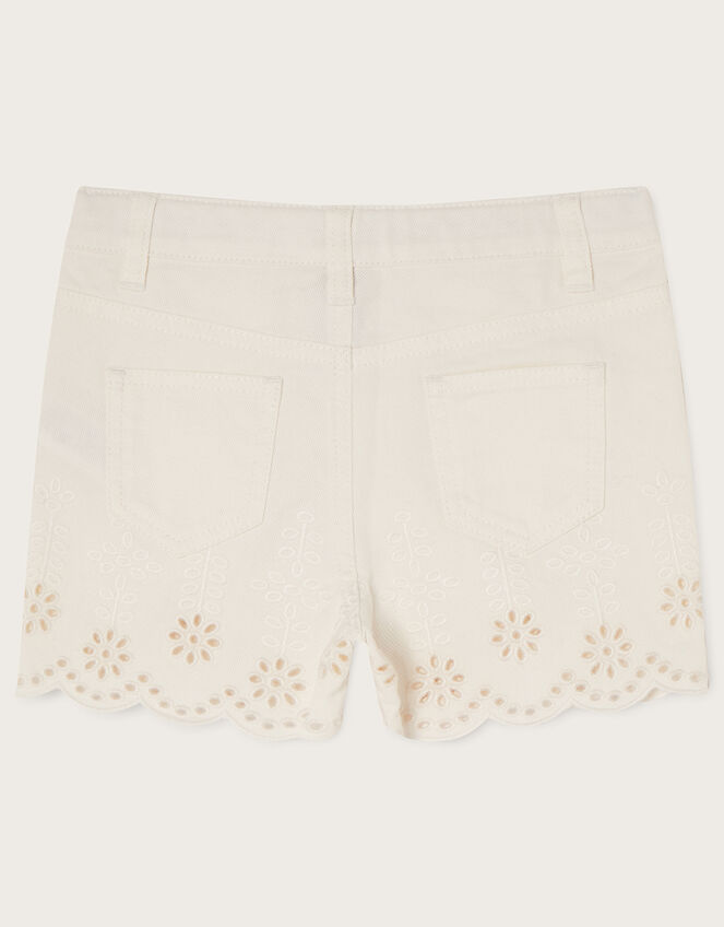 Broderie Schiffli Denim Shorts, White (WHITE), large
