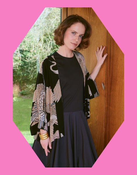 One Hundred Stars Crane Print Kimono Jacket, , large