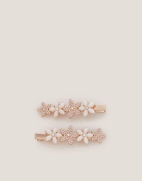 2-Pack Pearly Flower Hair Clips, , large