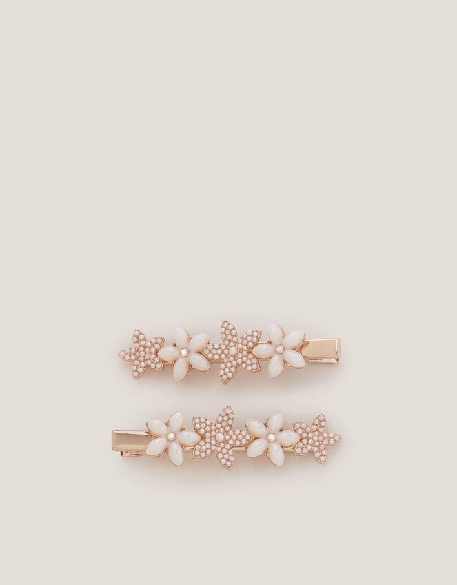 2-Pack Pearly Flower Hair Clips, , large